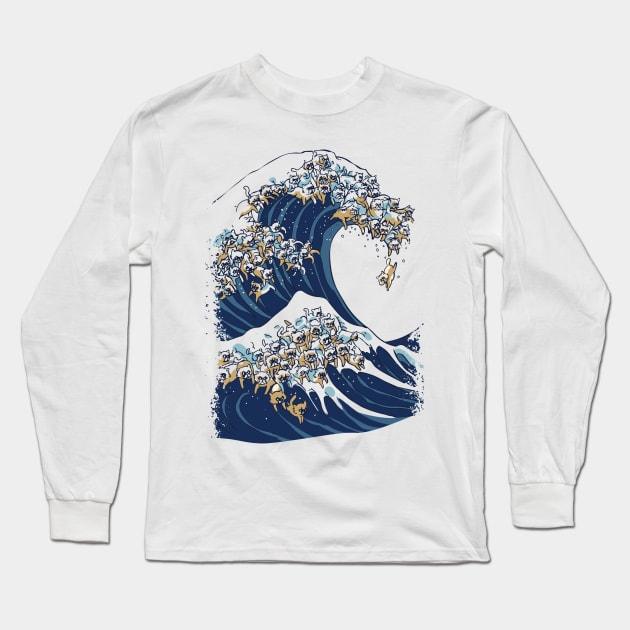 The Great wave of Cat Long Sleeve T-Shirt by huebucket